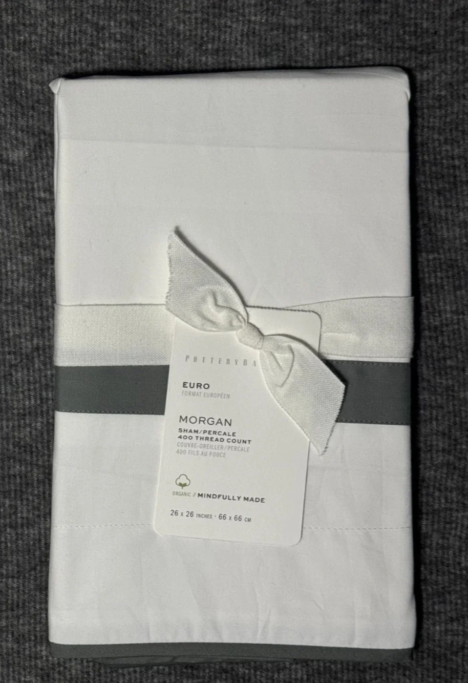 Pottery Barn Morgan Sham EURO 26x26 White Flagstone Gray 400 Thread Count